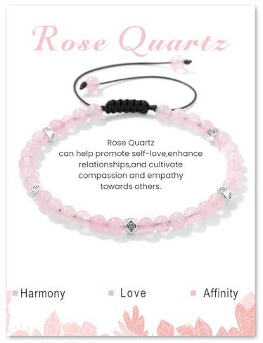 XSDSLS Bracelet Femme de Pierre Naturelle,4MM Bracelets de perles pour femmes et filles Réglable Bracelet Pierres Précieuses Bracelet Yoga (Quartz rose-2)