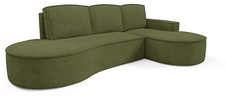 Sofello Ecke mit Schlaffunktion Ecke mit Bettzeug Boxsofa mit Schlaffunktion L-förmiges Designersofa modernes Design gepolstertes Ecksofa freistehend (Curio 39 - Olive)