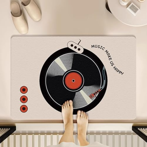 KRIPINC Musik-Schallplatte Kieselgur Badematte, Badteppich, Stil B 60x90cm | Badvorleger Rutschfest Waschbar Saugfähige, Duschteppich, für vor der Badewanne Wohnzimmer Schlafzimmer, für Musikliebhaber