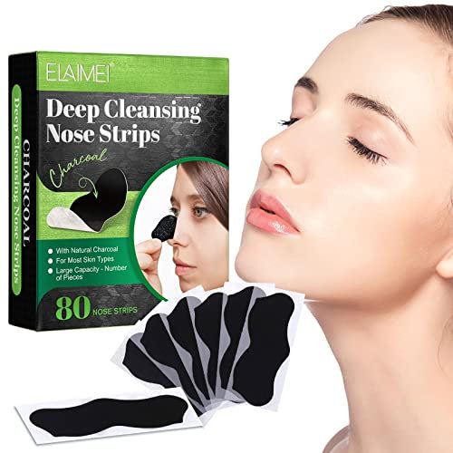 Blackhead Remover Strips, 80 Pcs Charcoal Deep Cleansing Nose Strips for Face & Pores | Effective Blackhead Removal for Men & Women | Suitable for All Skin Types - Black