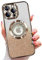 Misscase for iPhone 15 Pro Magnetic Case,Cute Glitter Full Protection Slim Shockproof Anti-Scratch Bling Sparkly Case with Camera Lens Protector, Logo View Dust-Proof Net for Women Gold
