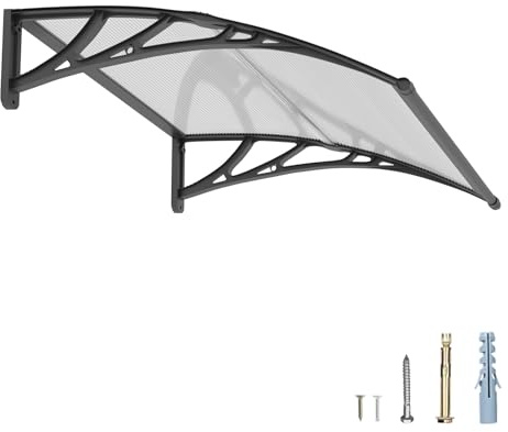 120x80cm Vordach für Haustür UV Überdachung Haustür aus Polycarbonat | Regen-Schnee-Sonne-Schutz, 5mm PC-Panel bruchfest, ABS-Halterung Rostfrei, für Terrasse/Veranda/Fenster