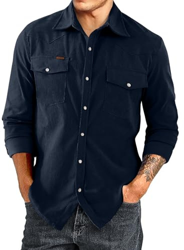 JMIERR Men's Corduroy Shirts Casual Button Down Shirts Long Sleeve Shacket Jackets with Pocket