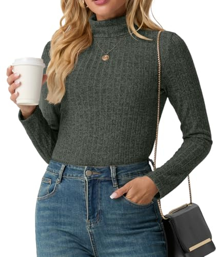 IWOLLENCE Womens Jumpers Ribbed Knitwear Polo Neck Tops Roll Neck Long Sleeve Tops Womens Fashion