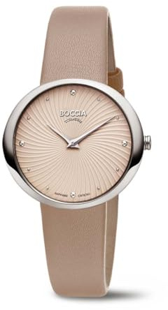 Boccia Titanium Damenuhr 3364-02 Titan oval 32 mm mit cremefarbenem Zifferblatt, Quarz Armbanduhr mit Lederarmband braun, Saphirglas, ultraflach 6,5 mm, wasserdicht 5 bar