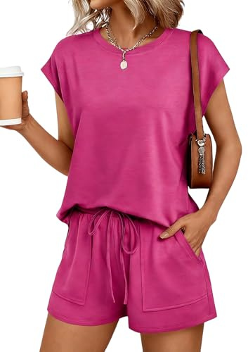 NLAND Ensemble Femme Ete 2 pièces Chic et Elegant Survêtement sans Manches à Col Rond et Short avec Poches Décontracté Tenue de Sport