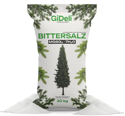GiDeli Bittersalz Dünger 30 kg Magnesiumsulfat für Koniferen und Hecken | bittersalz für pflanzen, epsom salz, vorrat für große flächen, schnell wasserlöslich ohne rückstände