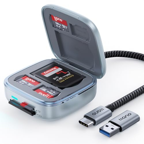 llano F17 2-in-1 Lettore di Schede SD 4.0, 312 MB/s UHS-II,Plug&Play | Ad Alta Velocità, USB-C & USB 3.0, 6 alloggiamenti per TF/SD, per iOS/Android/macOS/Windows/Linux e altro, argento