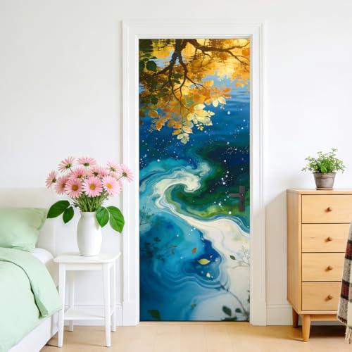 arricraft 2 Stück Selbstklebender Türaufkleber, Flussküste | 31.5X78.7 Türfolie Selbstklebend Türaufkleber Wrap Künstlerische Aufkleber Wasserdicht PVC Abnehmbare Wandbild Tapete