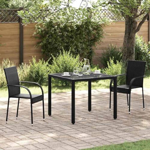 HGNFREF Stapelbare Gartenstühle 2 STK. Schwarz aus PE Rattan - Pflegeleichte Outdoor Stapelstühle mit Stahlrahmen, platzsparende stapelbare Stühle für die Terrasse und Moderne Gartenstühle