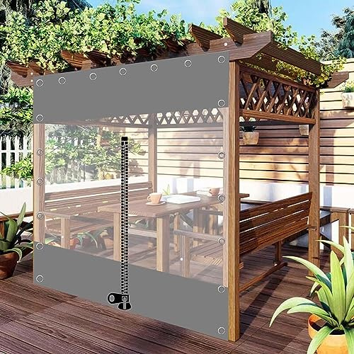 Wasserdichte Plane mit Reißverschluss, Outdoor-Vorhänge für Pergola, Terrasse, Veranda, Carport, Pavillon, PVC-Trennwand, Regenvorhänge mit Ösen