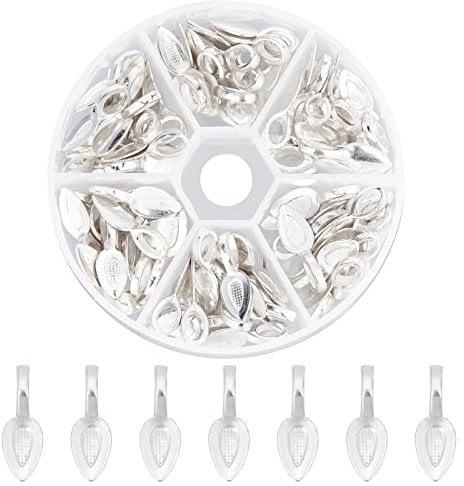 PandaHall Elite - Lot de 1 Boite Style Tibetain Colle-on Flat Pad Bails, Argent, 21x8x6mm, Trou: 4x6mm