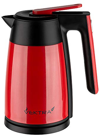 Vektra VEK-1703R Vacuum Insulated Environmentally Eco Friendly Easy Pour Cordless Kettle, 1.7 Litre, Red