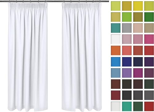 Rollmayer Hochwertig Vorhänge mit Bleistift Kollektion Vivid (Weiß 1, 135x175 cm - BxH - 2 er Pack) Blickdicht Uni einfarbig Gardinen Schal für Schlafzimmer
