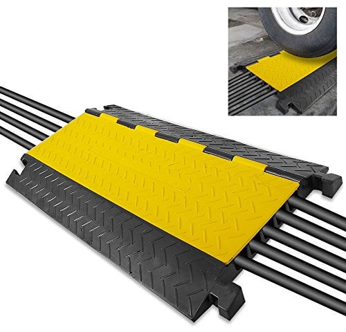 Pyle Durable Cable Protective Ramp Cover - Supports 33000lbs Five Channel Heavy Duty Cord Protection w/Flip-Open Top Cover, 31.5” x 17.5” x 1.77” Cable Concealer for Indoor Outdoor Use