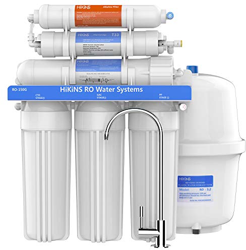 HiKiNS 6-stufiges Umkehrosmose Trinkwasser Filtersystem mit Alkalischem pH+ Filter, Wasserenthärtungsanlage mit großem Durchfluss für den Hausgebrauch, Aquarium (Ro-150)