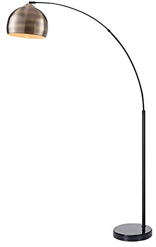 Teamson Home Arquer 68.1 Arc Floor Lamp for Living Rooms, Home Offices, Dining Rooms, Bedrooms with Faux Black Marble Base and Antique Brass Bell Shade