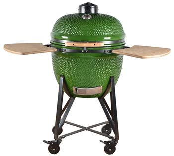 YNNI KAMADO TQ0C25LG Hellgrün XL 63,5 cm Grill mit Trolley und Bambustischen, hellgrün mit Doppelthermometern, Pommes-Futterstation, BBQ, Keramik, Ei, Smoker, TQ0C25LG