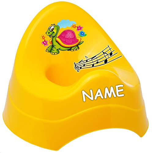 alles-meine.de GmbH Musik & Sound - Töpfchen/Nachttopf/Babytopf - gelb Tiere - Schildkröte & Blumen inkl. Name - Bieco - Melody - mit großer Lehne + Spritzschutz - Babytö..