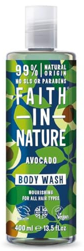 Faith In Nature Natural Avocado Body Wash, Nourishing, Vegan and Cruelty Free, No SLS or Parabens, 400 ml (Pack of 1)