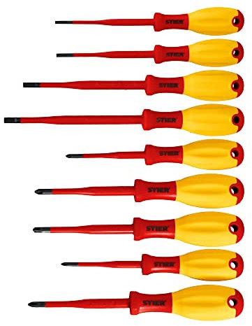 STIER Schraubendreher-Satz slimVDE+, 9-teilig, 80-125 mm, mit Schlitz, Phillips (PH), Pozidriv (PZ), PlusMinus-Pozidriv (SL/PZ)