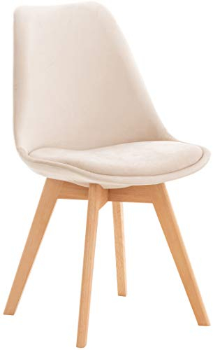 CLP Esszimmerstuhl Linares Kunststoff I Stoff I Samt I Cord I Lederoptik I Lehnstuhl Mit Holzgestell, Farbe:beige, Material:Samt