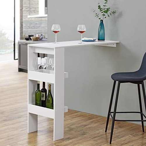 [en.casa] Mesa de Bar Bromölla Mesa de Bistro Elegante 120 x 45 x 106 cm Mesa Alta de Cocina con 2 Estantes Integrados Blanco