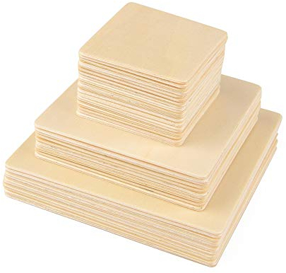 ewtshop® 40 Holz-Quadrate, 3 Größen: 10 cm + 8 cm + 5 cm, für Bastelarbeiten, als Dekoration, 2mm Dicke