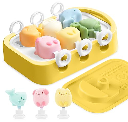 Bluelves 6 Pack Moldes de Helado, Juego de Moldes para Polos,Molde Helados Silicona con Palo, Poleras Helado para Bebé, Niño y Adultos(Amarillo)