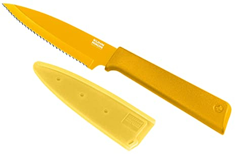 KUHN RIKON 24218 Colori+ Non-Stick Serrated Paring Knife with Safety Sheath, 19 cm, Yellow