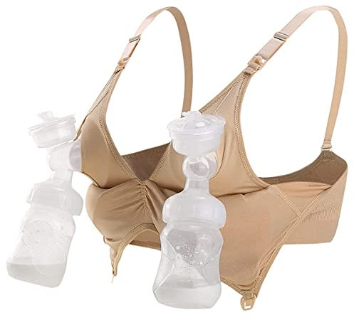 iloveSIA® Damen Still-BH – Abpumpen & Stillen, Ohne Bügel, Verstellbar, Komfortabel – Für Freihändiges Abpumpen & Stillen Farbe Beige XL