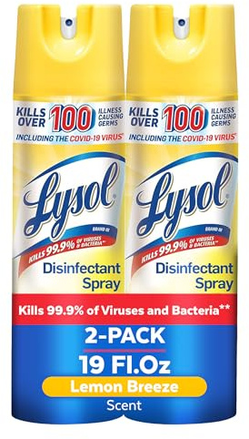 Lysol Disinfectant Spray, Sanitizing and Antibacterial Spray, For Disinfecting and Deodorizing, Lemon Breeze, 19 Fl Oz (Pack of 2)
