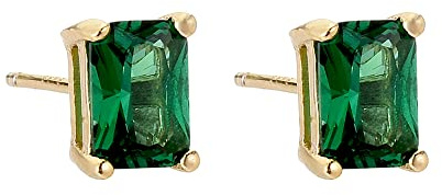 SIMPLÍ BASIC 925 Sterling Silver Earrings for Women Emerald Cut Studs 14K Gold Plated Cubic Zirconia 7mm X 5mm | Hypoallergenic & Nickel Free | Jewellery Gifts for Her,Birthday gifts, Valentines Gifts