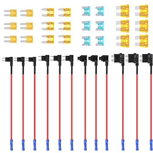 36 Stück Stromdieb KFZ Sicherung Adapter Set, Minisicherungen Piggyback Stecksicherung Verteiler Add A Circuit Sicherungsadapter mit Flachsicherungen 5A 15A, Sicherung Stromdieb