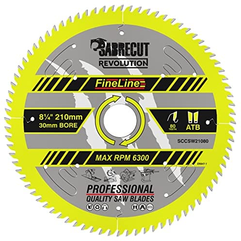 1 x SCCSW21080 SabreCut 210mm 80T x 30mm Bore Fineline Thin Kerf Wood Plywood MDF Chipboard Cross Cutting and Rip Cutting Circular Saw Blade