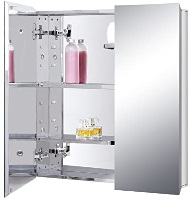 Fundin Bathroom Wall Cabinet With Half Cut Shelves, 60 x 65 Stainless Steel Storage Cabinet, Bathroom Mirror Cabinet
