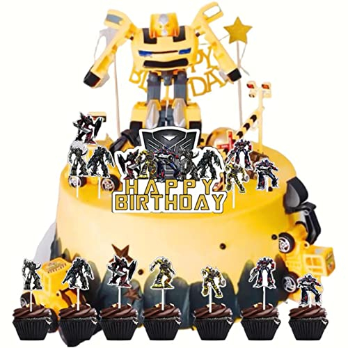 ZHUYUN Transformers Cake Toppers - 13 Piece Anime Birthday Cake Decoration Set for Children