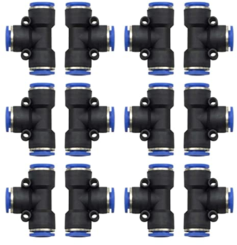 Bwintech 12 Stück 8mm 3 Wege T Stück, pneumatische Steckverbindung, 3 Wege Kunststoff Schnellverschluss PE Luftleitungsadapter