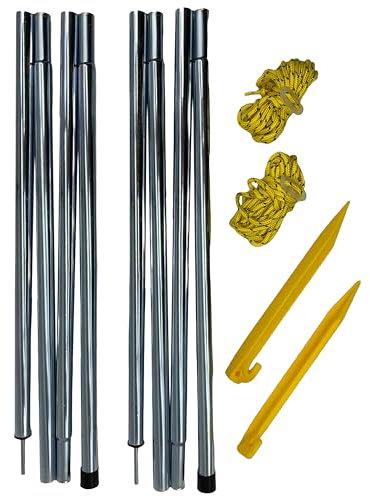 Vanilla Leisure Canopy Poles Set of 2 - With Pegs & Guy Ropes - Steel Tent, Awning & Tarp Poles to Provide Shade - Universal Fitting Tent Canopy Poles - Tent Height: 180cm