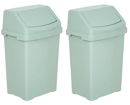 JMS we create smile - SET OF 2 | Swing Bin Under Kitchen Cabinet Dust Bin | Storage Food Grade Plastic Swing Top Waste Rubbish Garden Compost Bin - Made in UK (Silver Sage, Large (50 Litre))