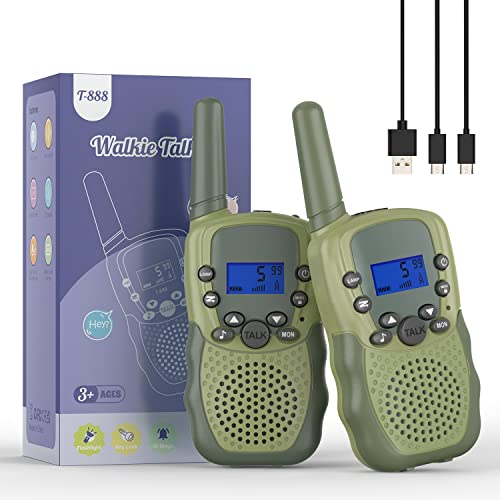 Bakoherp Kinder Walkie Talkie, Walkie Talkie Aufladbar für 3-12 Jahre alte Kinder, Funkgeräte Kinder Wiederaufladbar mit 8 Kanäle, LED Taschenlampe, VOX Funktion für Abenteuer, Camping, Wandern