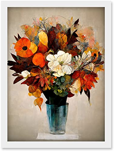 Doppelganger33 LTD Autumn Field Flower Bouquet In Vase Modern Painting Artwork Framed Wall Art Print A4