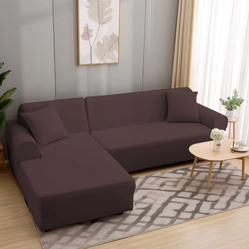 HEYOMART Sofabezug Ecksofa L Form Stretch Sofa Überzug Universal Couchbezug Für 1/2/3/4 Sitzer - 2 Sitzer, Braun (L Form Ecksofa Erfordert Zwei)