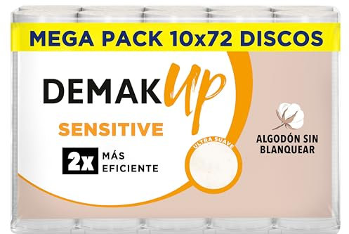 Demak'Up Sensitive - 720 Discos Desmaquillantes Redondos de Algodón Natural Sin Blanquear - 10x72 Unidades