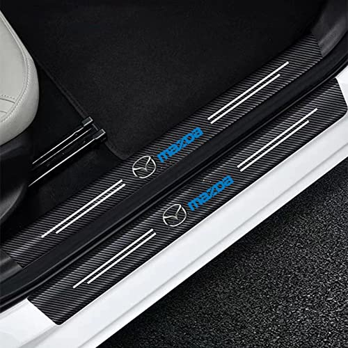RIDGOEL 4Pcs Car Door Sill Protector for Mazda 2 3 5 6 CX-3 CX-30 CX-5 CX-50 CX-60 CX-7 CX-8 CX-9 Carbon Fiber Leather Car Kick Plates Automobile Accessories Threshold Protection Sticker B