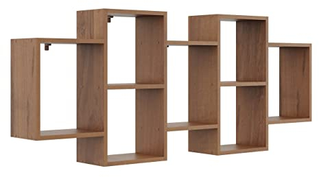 KUBUTKU Dekorativ Wandregal mit 7 Böden 160x65x18 Design Skandinavischer Modern für Wohnzimmer Küche Büro Schlafzimmer Badezimmer Hängeregal zur Präsentation Bücherregal (Nuss)