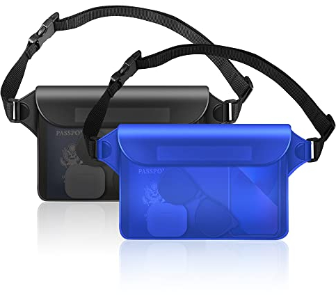 SENLINLU 2xwasserdichte Tasche, wasserdichte Tasche mit verstellbarem Gummiband, Bildschirm, berührbar, transparent, für Strand, Schwimmen, Schnorcheln, Wandern, Bootfahren, schwarz und blau, Dry Bag