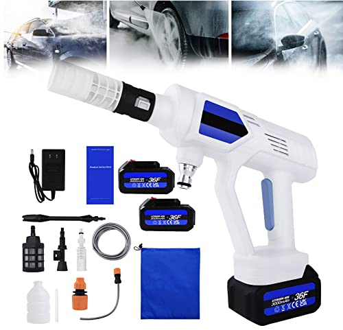 VickyHome Lavadora a presión inalámbrica con 2 baterías de 3000 mAh, lavadora eléctrica portátil de alta presión para patio y coche, cargador rápido, boquilla 6 en 1, tanque de agua