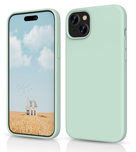 HiiVeet Silicone Case Designed for iPhone 15 Plus Case 6.7 Inch, Soft Ultra Slim Protective Shockproof Liquid Silicone Phone Case Cover with Anti-Scratch Microfiber Lining,Mint Green