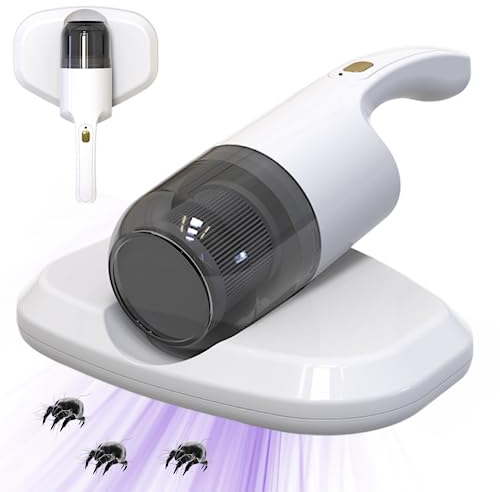 Aspirapolvere portatile, detergente per aspirapolvere da letto a corda di materasso USB pulitore potente pulizia profonda con tazza di polvere lavabile di aspirazione per divano bianco tappeto